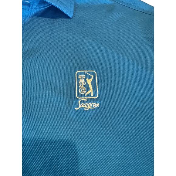 FootJoy FJ Blue Golf Polo TPC Sawgrass Logo Men’s Large Performance Shirt - Picture 4 of 11